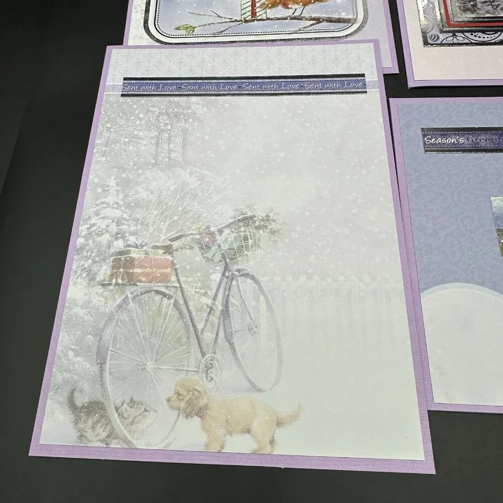 Handmade Christmas Cards with Envelopes Colorful Set of 6 Santa Birds Dog Purple